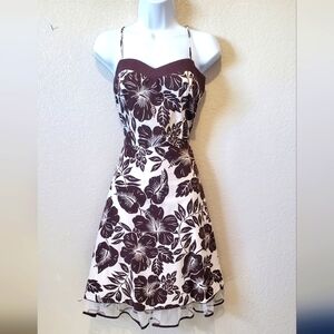 💚5/$25 Speechless Brown & Cream Floral Sweetheart Midi Dress Size 11